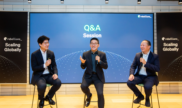 (왼쪽부터)신성규 리벨리온 최고재무책임자(CFO), 박성현 최고경영자(CEO), 마샬 초이 최고사업책임자(CBO)