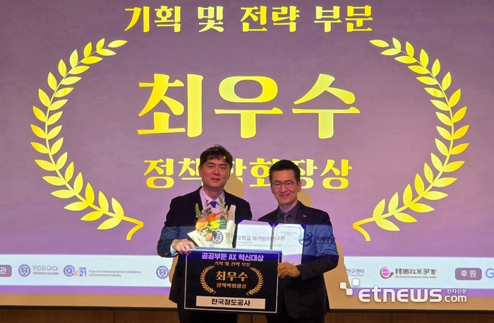 17일 한국철도공사가 연세대학교에서 열린 '2025년 공공부문 AX 공모전' 시상식에서 '기획 및 전략' 부문 최우수상을 수상했다