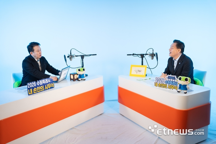 이재준 수원시장(오른쪽)이 2일 시 유튜브 채널을 통해 온라인 시무식을 진행했다.