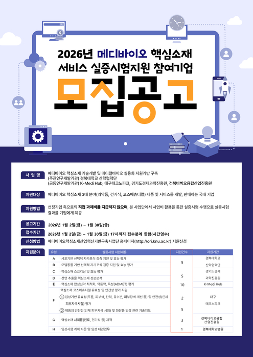 경북대 메디바이오사업단, 메디바이오 제품·서비스 실증시험지원 참여기업 모집