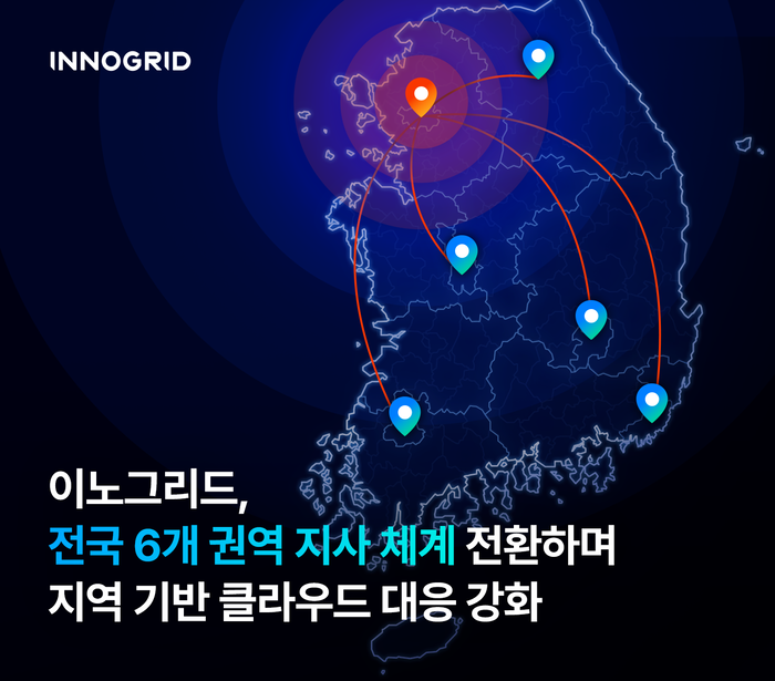 이노그리드가 전국 6개 권역 기반의 지사 운영 체계로 전환, 지역별 클라우드 서비스 수요 증가에 대응한다.