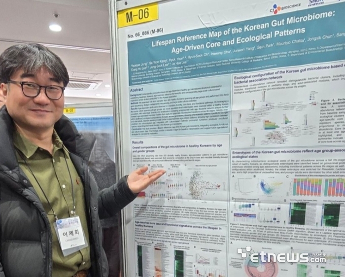 이제희 CJ바이오사이언스 웰니스연구그룹 부장이 한국미생물·생명공학회 2026 동계심포지엄에서 포스터 발표를 하고 있다.