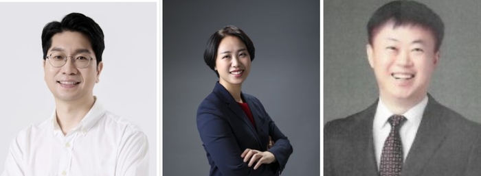 (사진=한국핀테크산업협회) 핀산협은 16일 정기이사회를 열고 부회장에 류홍렬 비댁스 대표(왼쪽), 이효진 에잇퍼센트 대표(두번째), 임관웅 즐거운 대표(세번째)를 선임했다.