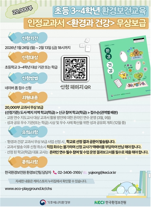 기후부, 초등 환경보건 인정교과서 2만부 무상 보급