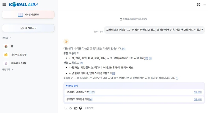코레일, 내부 문서 통합 검색 'AI 기반 직원용 지식검색 시스템' 구축