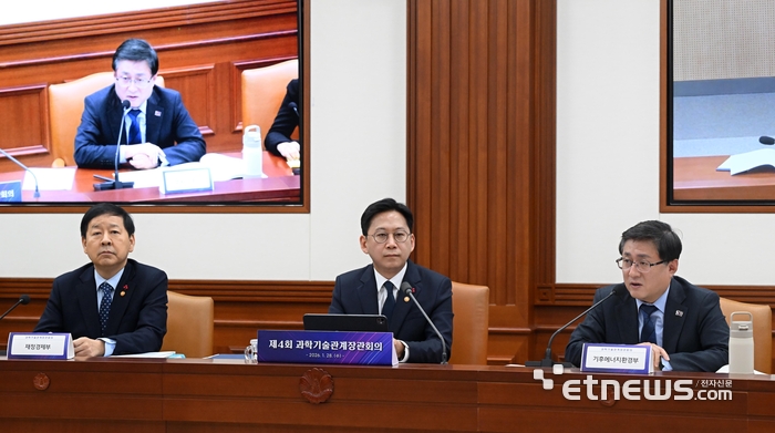 [포토] 제4회 과학기술관계장관회의 발언하는 김성환 장관