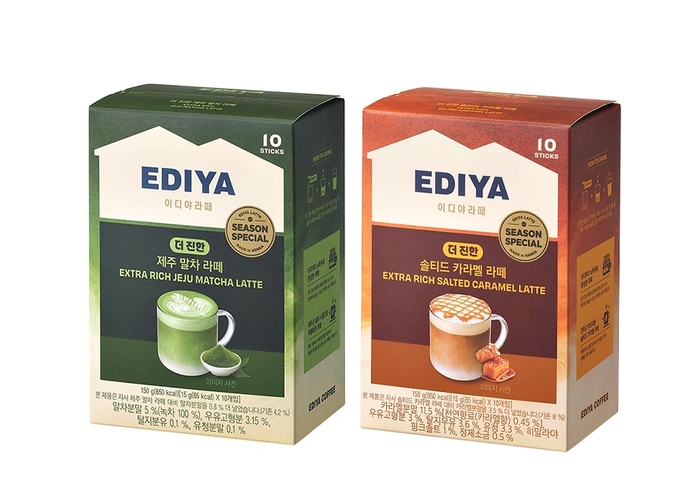 이디야커피는 신제품 '더 진한 제주 말차 라떼'(왼쪽)와 '더 진한 솔티드 카라멜 라떼'를 출시했다고 29일 밝혔다.
