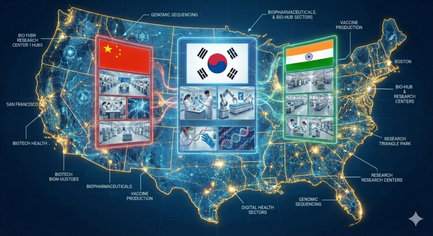 미국 바이오 시장 한·중·인 경쟁 이미지(그래픽=구글 제미나이)