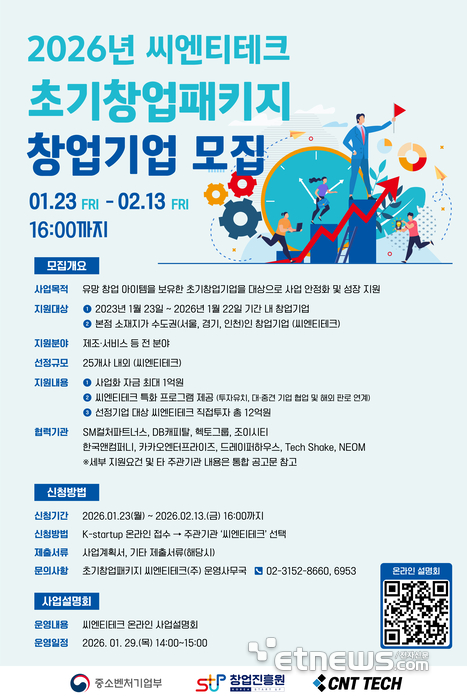 씨엔티테크, 2026년 초기창업패키지 유망 창업기업 모집