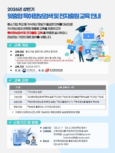 지식재산처, 특허정보검색·전자출원·지식재산권 교육 신청자 모집