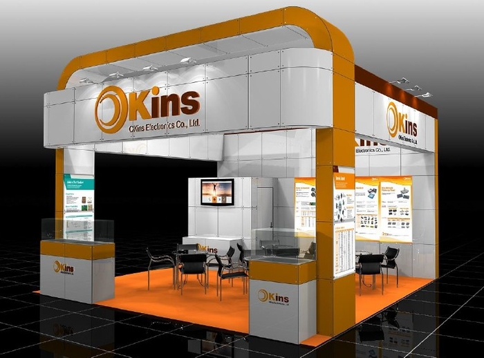 오킨스전자 선보일 부스.