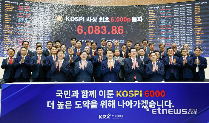 [포토] 코스피 6000 돌파 기념 세리머니