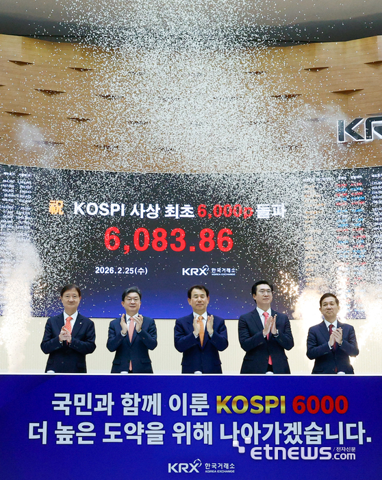 [포토] 코스피 6000 돌파 기념 세리머니