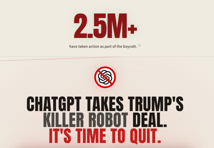 오픈AI의 '챗GPT' 유료 구독을 취소하자는 'QuitGPT' 캠페인 화면 캡쳐