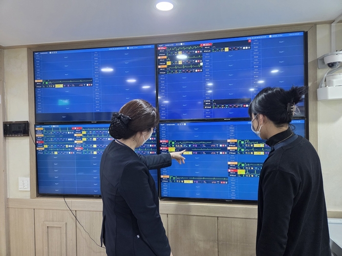 횡성대성병원 간호사들이 씽크 시스템으로 환자 상태를 실시간 모니터링하고 있다.