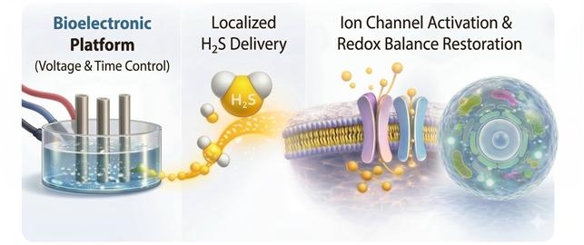 황화수소 생성 바이오 전자 플랫폼 모식도 (AI 생성 이미지)