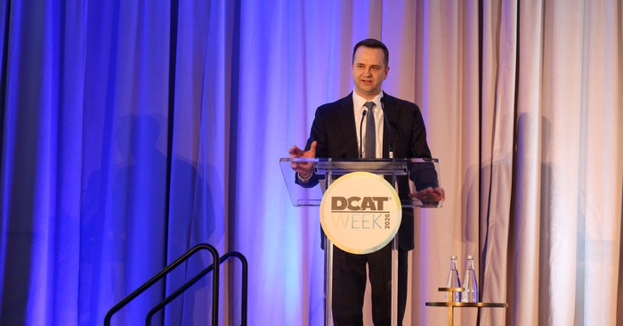 케빈 샤프(Kevin Sharp) 삼성바이오로직스 영업센터 세일즈앤드오퍼레이션담당(부사장)이 23일(현지시간) 열린 회원사 발표 포럼에서 발표하고 있다