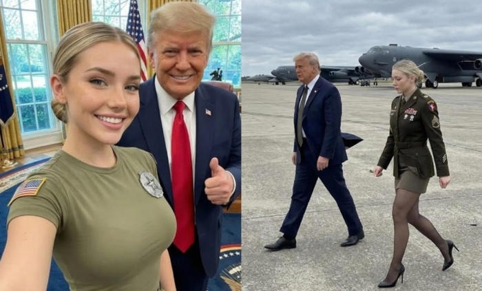 트럼프 대통령 등과 사진을 찍어 화제가 된 미 여군 제시카 포스터가 AI로 밝혀졌다. 사진=워싱턴포스트(WP) 갈무리