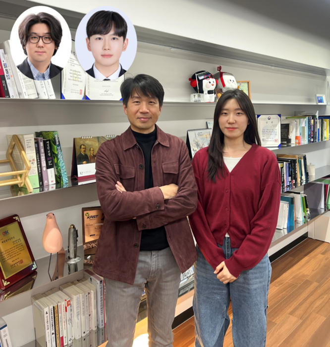 KAIST 전기및전자공학부 송영민 석좌교수, 정효은 석박사통합과정 (동그라미 사진 왼쪽부터) GIST 정현호 교수, MIT 고주환 박사.