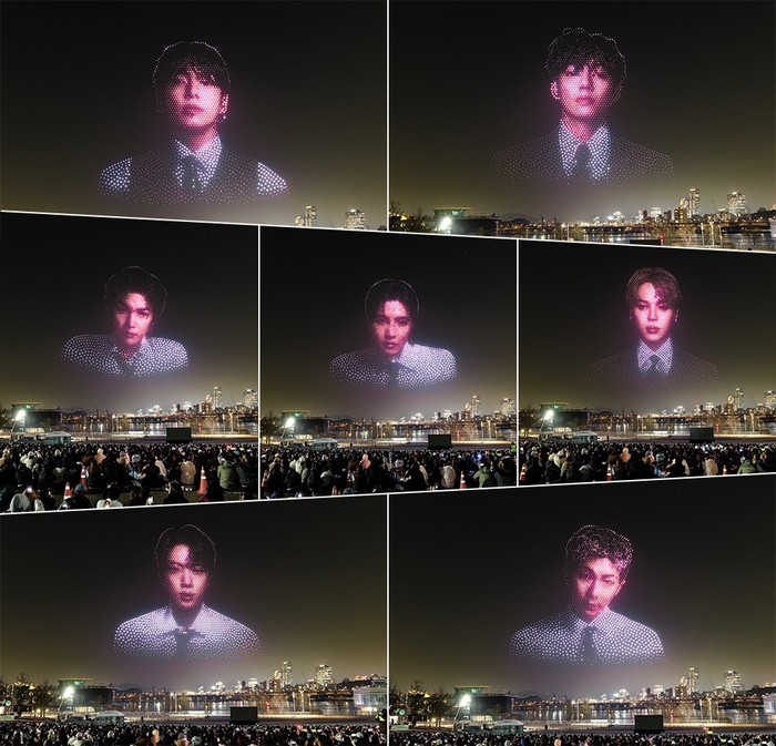 서울 뚝섬한강공원에서 유비파이 군집 드론이 수놓은 BTS 멤버 모습 / 유비파이