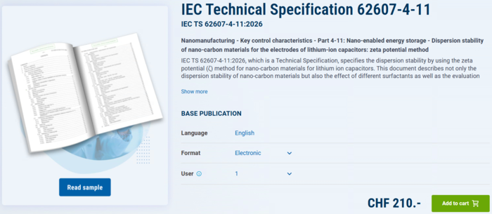 IEC TS 62607-4-11 국제표준 발간자료.