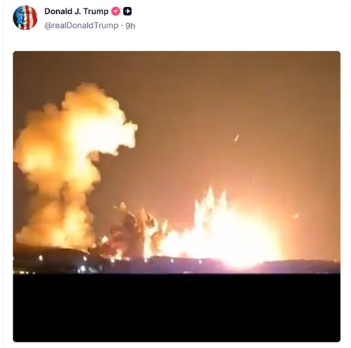 도널드 트럼프 미국 대통령이 트루스소셜에 올린 폭발 영상. 자료=트루스소셜 갈무리