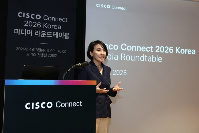 최지희 시스코코리아 대표가 시스코 커넥트 2026 코리아 미디어 라운드테이블에서 환영사를 하고 있다.