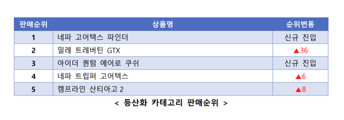 등산화 카테고리 관련 에누리 판매순위. 〈자료 에누리 가격비교〉