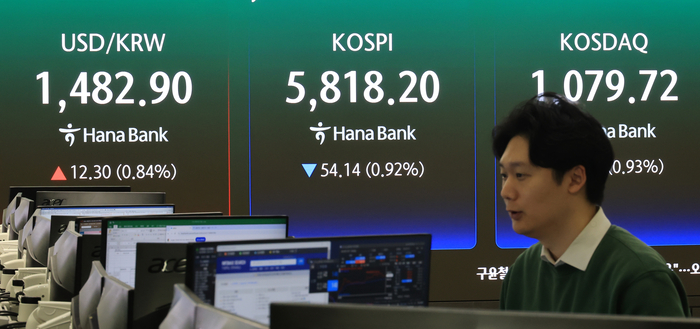 9일 서울 중구 하나은행 본점 딜링룸에 코스피와 환율이 표시되고 있다. (사진=연합뉴스)