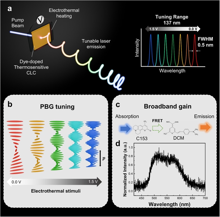 OLED 발광체와 카이랄 액정을 동시 활용한 색파장 조절 LASING 연구 개념 이미지