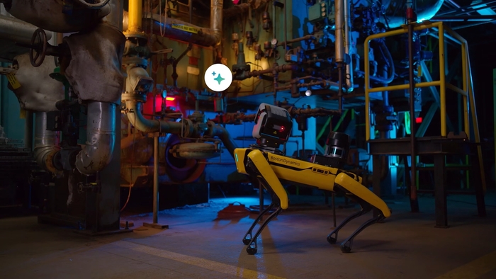 스팟이 산업 현장에서 온도 게이지(Gauge)를 확인하는 장면