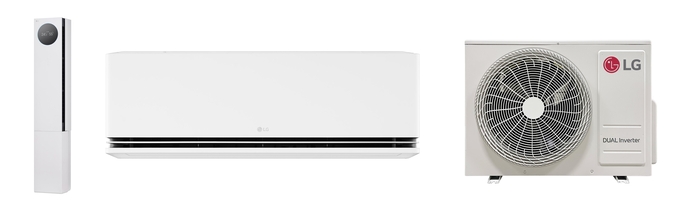 LG전자가 'E-순환우수제품' 신규 인증을 취득한 (왼쪽부터)스탠드 에어컨과 벽걸이 에어컨, 실외기 모습.