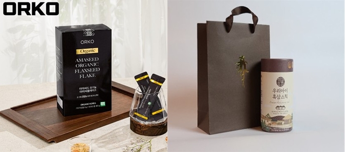 아마플랙스코리아의 '아마씨드 유기농 아마씨플레이크'(왼쪽)와 장석열흑삼구증구포의 '흑삼 키즈 홍삼스틱' 제품 이미지.