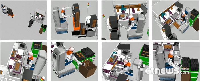 제조 공정에서 이동형 양팔로봇 실증을 시뮬레이션한 이미지