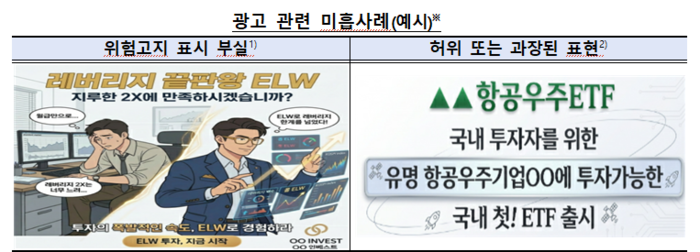 실제 금융투자회사의 투자 광고를 참고해 재구성한 광고 관련 미흡사례 (자료=금융감독원)