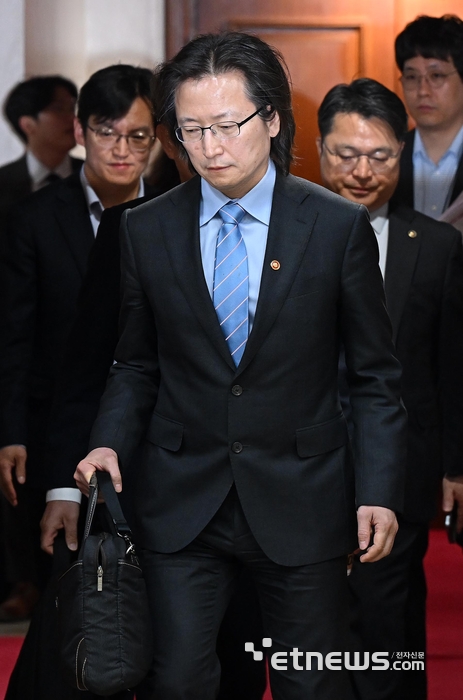 [포토] 민생물가 관계장관TF 참석한 주병기 공정거래위원장