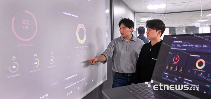 오펜시브 보안 기업 스틸리언이 주말 서울 용산구 본사에서 개발 중인 인공지능(AI) 기반 취약점 분석 솔루션 '디퓨토(Diffuto)'를 최초 공개하고, 마이크로소프트(MS) 윈도우즈 커널 바이너리 분석을 시연했다. 박지호기자 jihopress@etnews.com