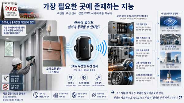 △'무전원·무선 센서가 산업 DX의 데이터 사각지대를 깨우는 개념' 이미지.
