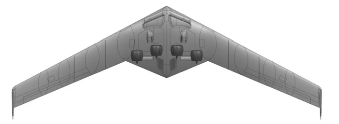 XRQ-72의 날개 형태와 수직 윙팁 안정판 구조를 보여주는 상단 개념도 / U.S. Air Force via FOIA