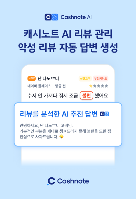 캐시노트, AI로 리뷰 관리 돕는다..."부정 리뷰 선별" - 뉴스 썸네일 이미지