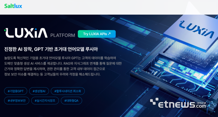솔트룩스 '루시아' 플랫폼 홈페이지 화면.