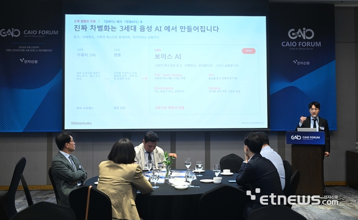 [포토] 전자신문 CAIO 포럼 - 홍상원 일레븐랩스 코리아 지사장 발표