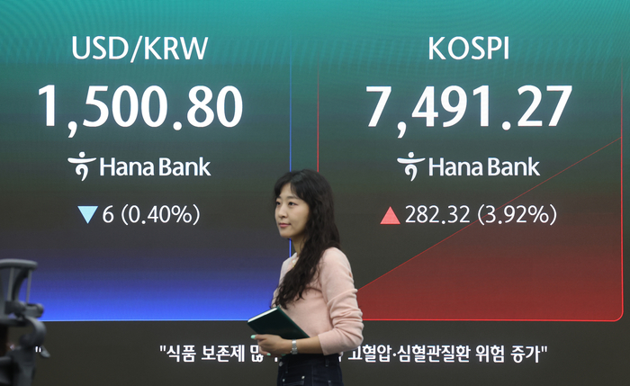 코스피가 급등 출발한 21일 서울 중구 하나은행 딜링룸에서 직원이 업무를 보고 있다. (사진=연합뉴스)