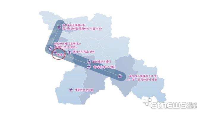 경기 용인 L자형 반도체 벨트 세메스 위치도.