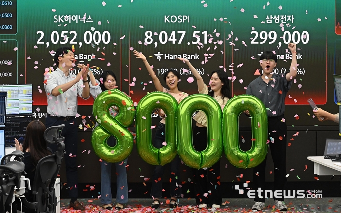 [포토] 코스피 8000선 돌파한 채 마감
