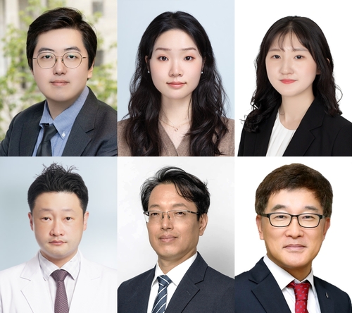 (위 왼쪽부터) 하버드 의과대학 김영탁 박사(제1저자), 고려대학교 KU-KIST융합대학원 조주은 연구원(공동저자), 황민지 연구원(공동저자) (아래 왼쪽부터) 고려대학교 의과대학 김정빈 교수(공동저자), 하버드 의과대학 도신호 교수(교신저자), 고려대학교 KU-KIST융합대학원 임동권 교수(교신저자)(사진=고려대)