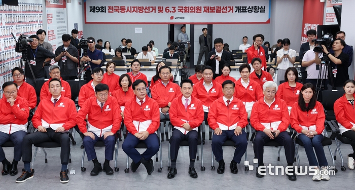 [포토] 출구조사 보는 국민의힘