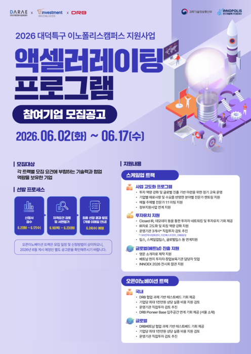 2026 대덕특구 이노폴리스캠퍼스 지원사업 포스터