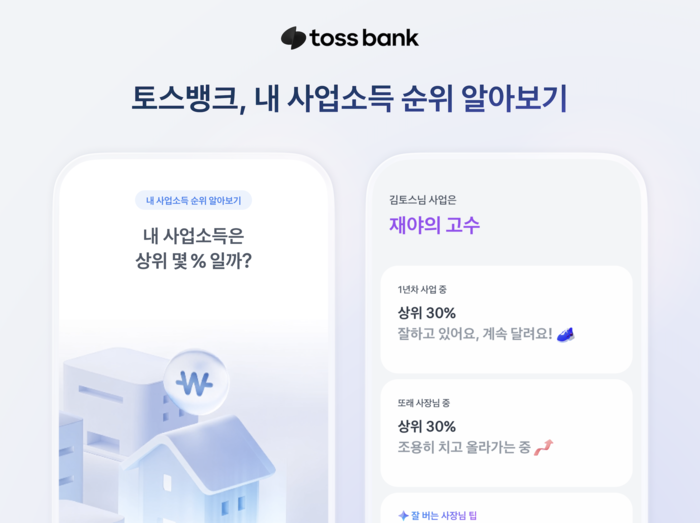 “내 사업소득 상위 몇 %?”…토스뱅크, 개인사업자 순위 서비스 출시