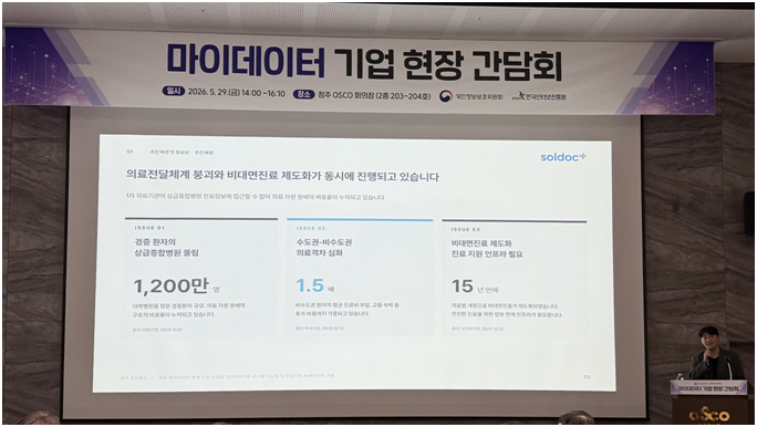 이호익 솔닥 대표가 마이데이터 기업 현장 간담회에서 발표하고 있다.(사진=솔닥)